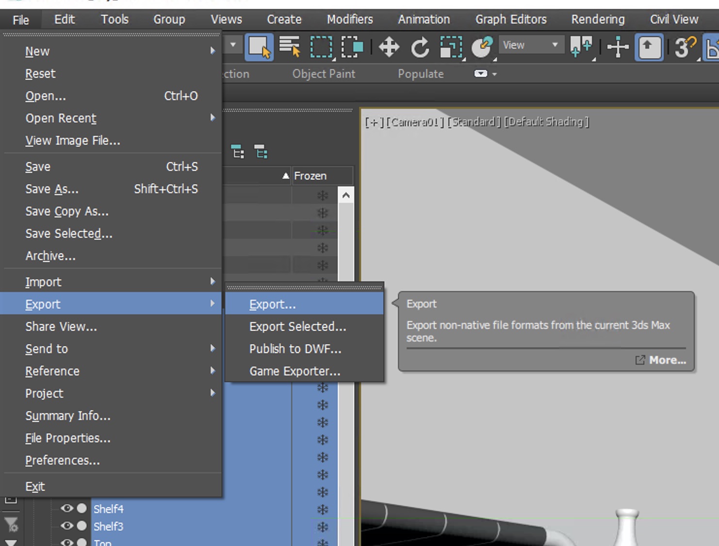 A tool bar showing the export button