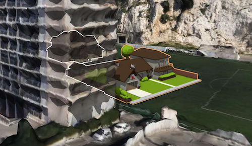 Building in a 3D tiles layer with an outline and occlusion style.